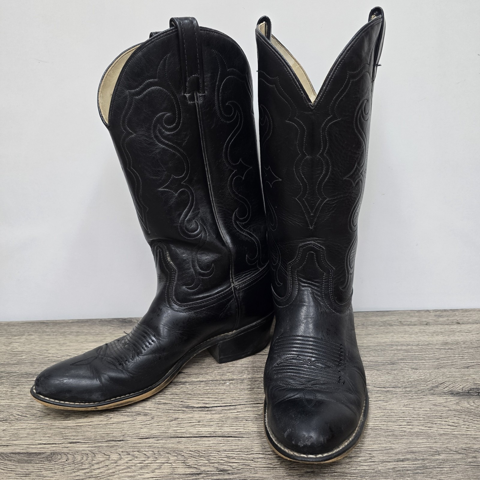 Acme Boots Black Leather Men's 10 D Usa Rodeo Cowboy 90478